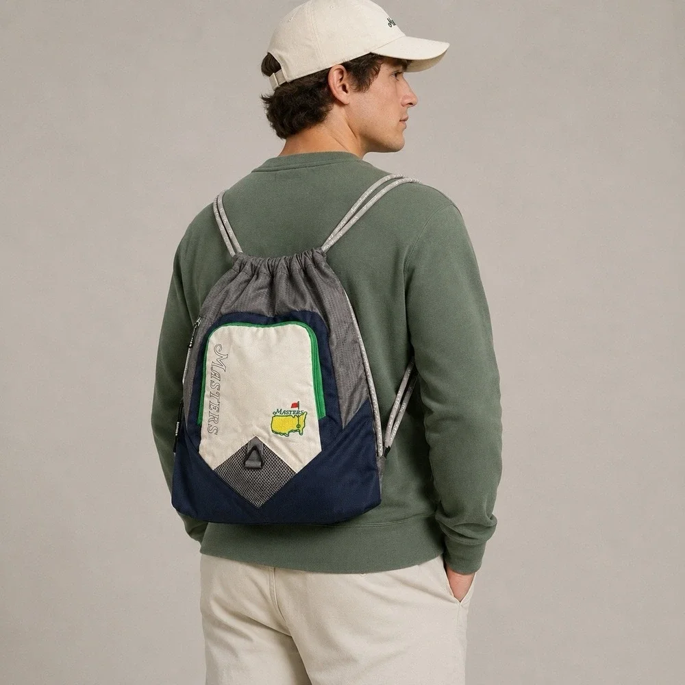 Augusta National Masters Golf Tournament Backpack Cinch Bag GRAY BLUE WHITE LOGO